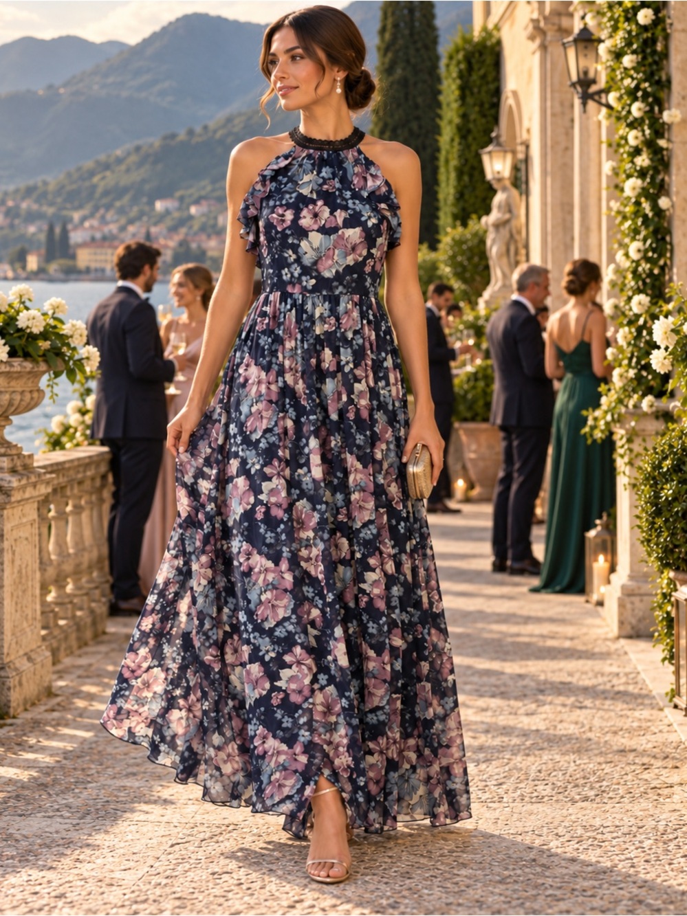 Marchesa Notte Floral Halter Maxi Dress -
Sz 0
